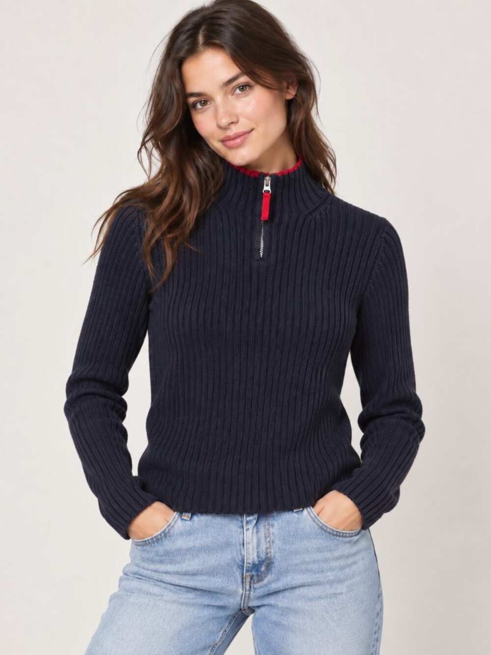 Gap Navy Ribbed Quarter Zip Cotton Sweater S
